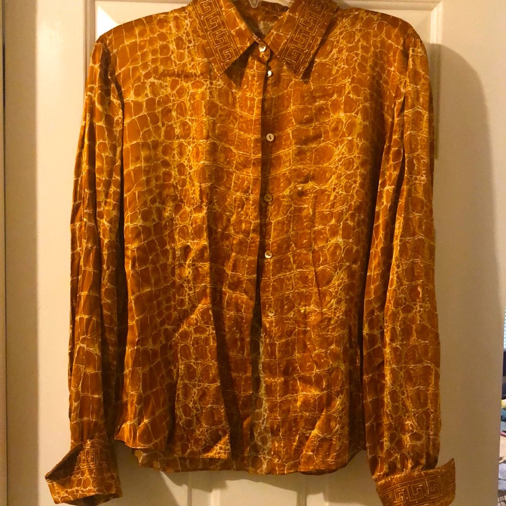 Neiman Marcus reptile print silk blouse